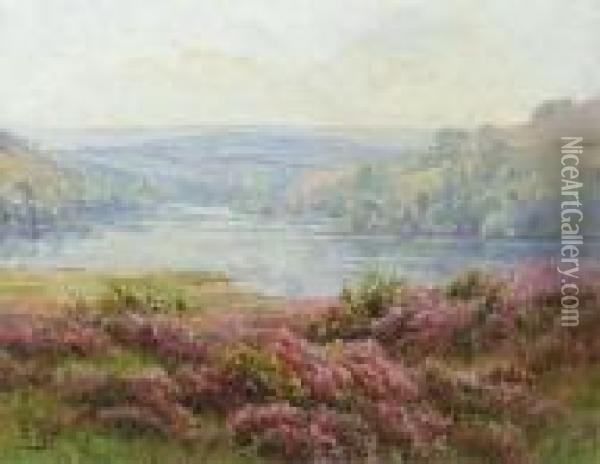 A Lakeland Landscape With Heather Oil Painting - Edouard Pail