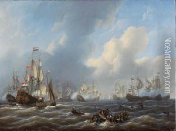 The Battle Of Kamperduin, 1799 Oil Painting - Petrus Jan Schotel