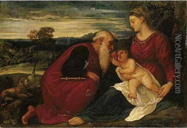 The Madonna And Child With Saint Mark Oil Painting - Polidoro da Lanciano