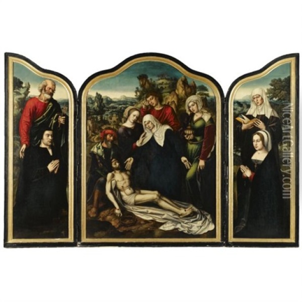 The Lamentation Of Christinner Wings (+ 2 Others; Triptych Of The Lamentation) Oil Painting - Ambrosius Benson