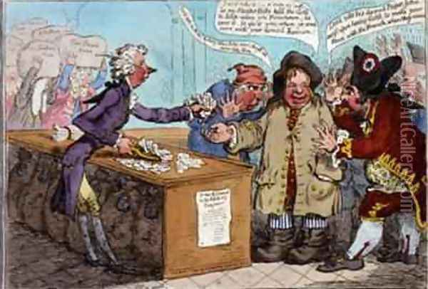 Bank Notes Paper Money French Alarmists ah poor John Bull Oil Painting - James Gillray