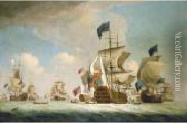The English Fleet At Sea Oil Painting - Peter Monamy
