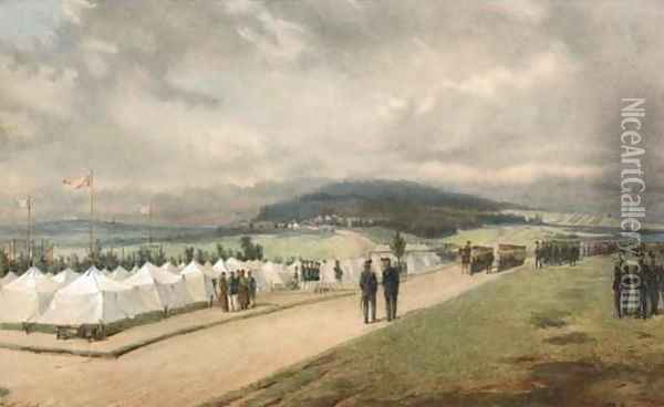 Military Review and Encampment Oil Painting - Franz Teichel