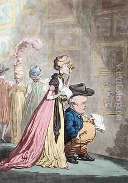 A Peep at Christies or Tally ho and his Nimeney pimmeney Taking the Morning Lounge Oil Painting - James Gillray