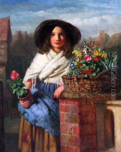 Portrait Of A Flower Girl Oil Painting - Edward Charles Barnes