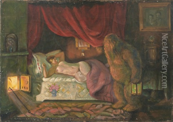 Kupcicha I Domowoj (die Schone Und Das Biest) Oil Painting - Boris Mikhailovich Kustodiev