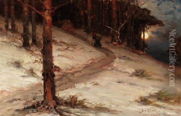 Winterliche Mondnacht Im Wald Oil Painting - Yuliy Yulevich (Julius) Klever