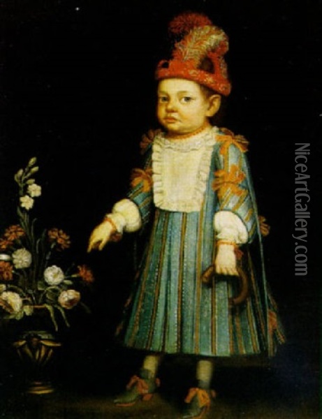 Ritratto Di Bambina Con Vaso Di Fiori Oil Painting - Evaristo Baschenis