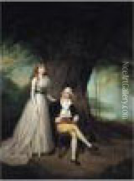 Portrait Of Robert Grant And His Wife, Elizabeth Oil Painting - Arthur William Devis