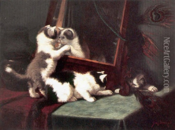 Playful Kittens Oil Painting - Sidney Lawrence Brackett