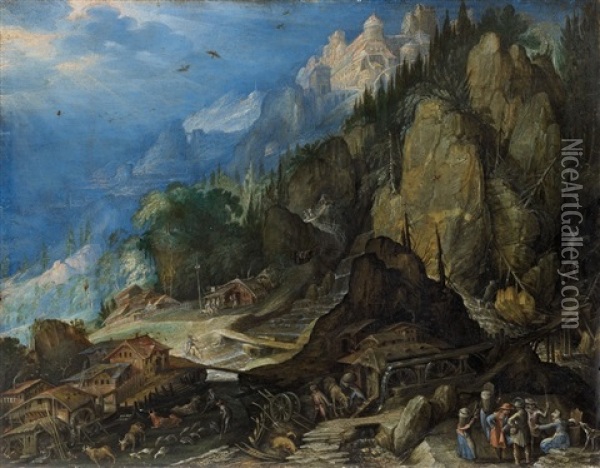 Gebirgslandschaft Mit Zwei Wassermuhlen Oil Painting - Frederick van Valckenborch