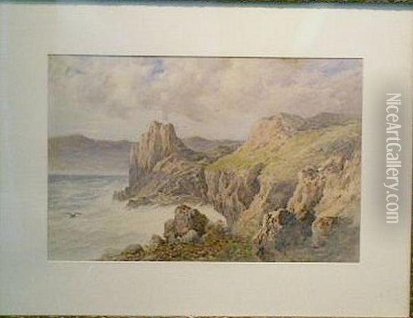 On The Cornish Coast Oil Painting - Hesketh Davis Bell