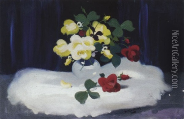 Yellow And Red Roses Oil Painting - Stuart James Park