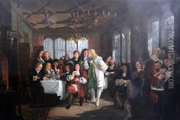 Interior Of Will's Coffee House, Covent Garden, With Eminent 17th Century Figures Oil Painting - Edward Matthew Ward