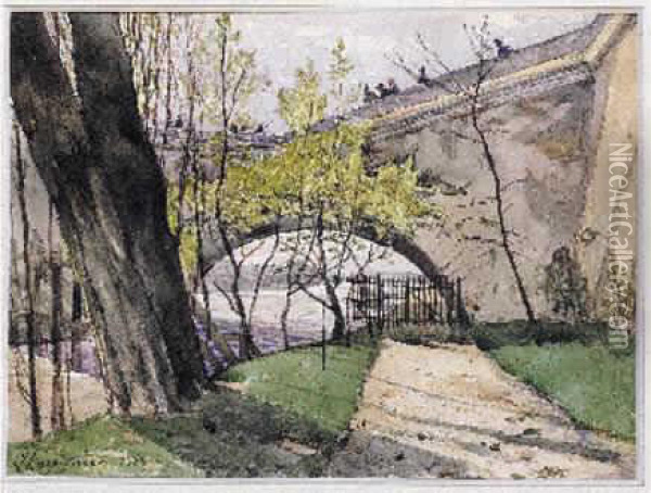 Le Chemin De Halage Sous L'arche D'un Pont Oil Painting - Henri-Joseph Harpignies