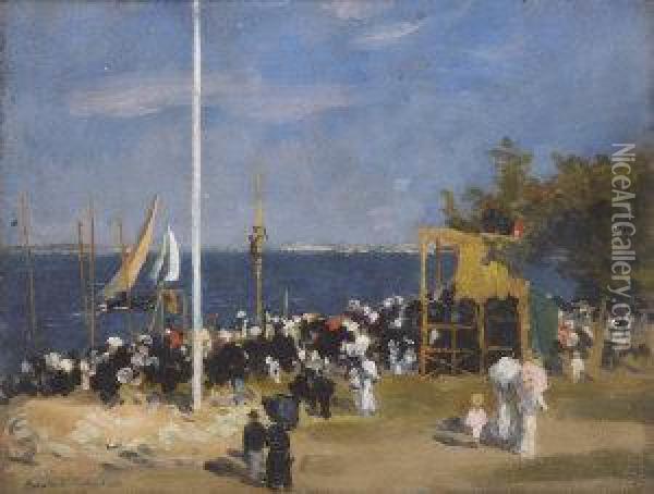 Spectators Watching A Coastal Yacht Race Oil Painting - Bernard Sickert