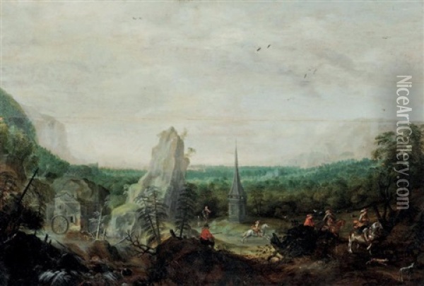 Paysage Avec Moulin Et Cavaliers Oil Painting - Jasper van der Laanen