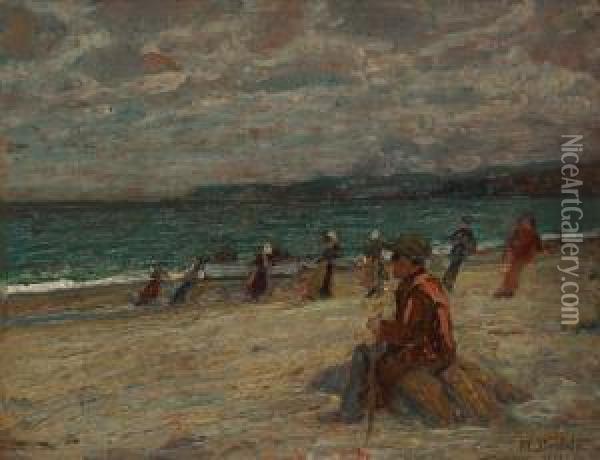 Spiaggia Anni Venti Oil Painting - Mario Bertola