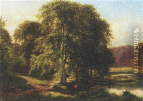 Skovparti Med So Og Dadyr Oil Painting - August Carl Vilhelm Thomsen