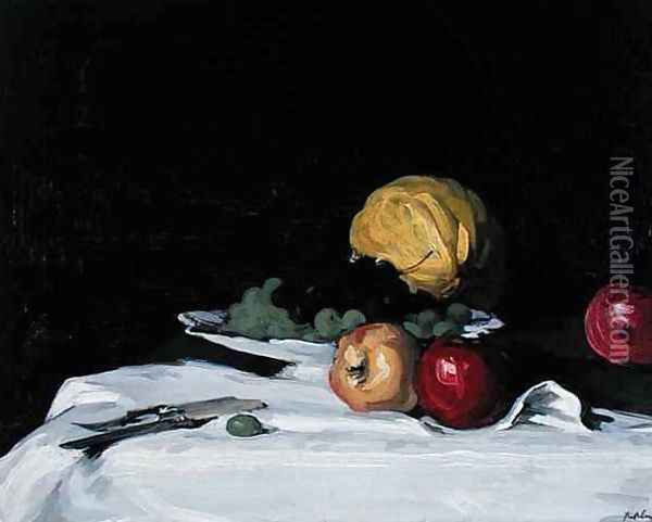 Still Life with Melon, Grapes and Apples, c.1902 Oil Painting - Samuel John Peploe