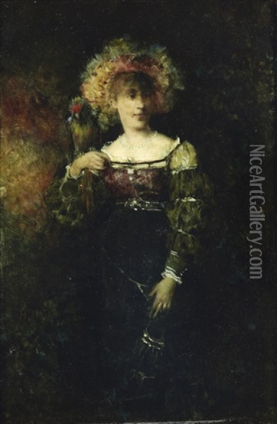 Femme Au Perroquet Oil Painting - Henryk Piatkowski