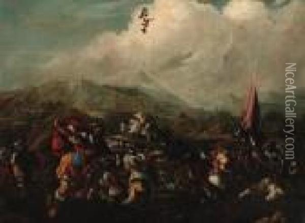 A Cavalry Battle Oil Painting - Jacques Courtois Le Bourguignon