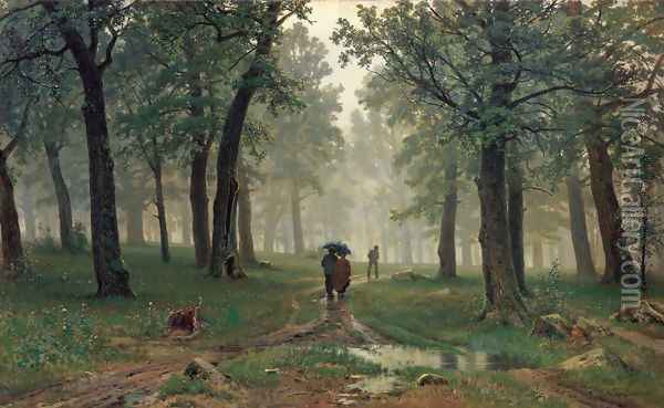 Rain in an Oak Forest Oil Painting - Ivan Shishkin