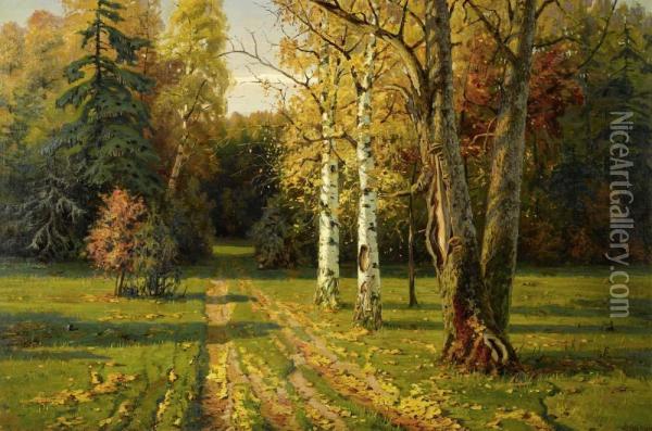 Large Russian Landscape With Birches. Oil Painting - Jakov Ivanovic Brovar