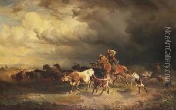 Aufziehendes Gewitter. Oil Painting - Friedrich Johann Voltz