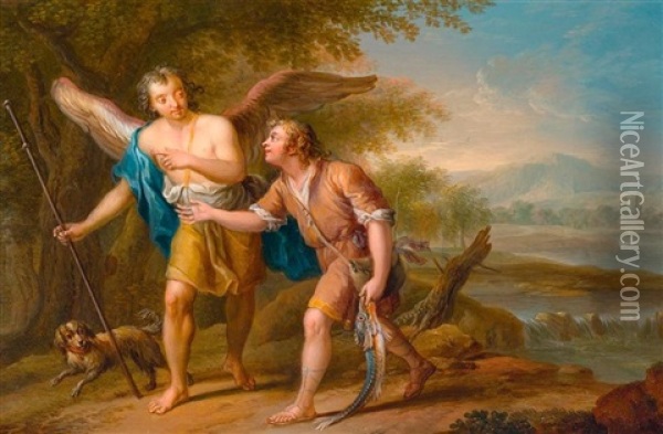 Tobias Und Der Engel Oil Painting - Franz Christoph Janneck