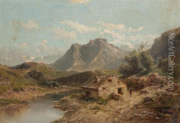 Mountain Landscape With River Oil Painting - John, Giovanni Califano