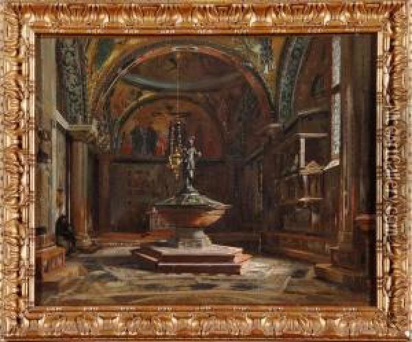 Le Baptistere De La Basilique Saint Marc Anime A Venise Oil Painting - Jean Baptiste van Moer