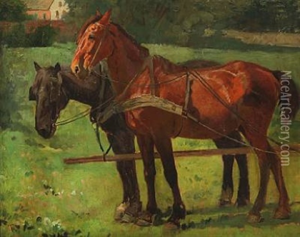 A Horse Team Oil Painting - Frants Peter Didrik Henningsen