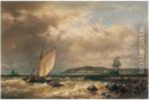 Schepen Voor De Kust (ships Off The Coast) Oil Painting - Abraham Hulk Jun.