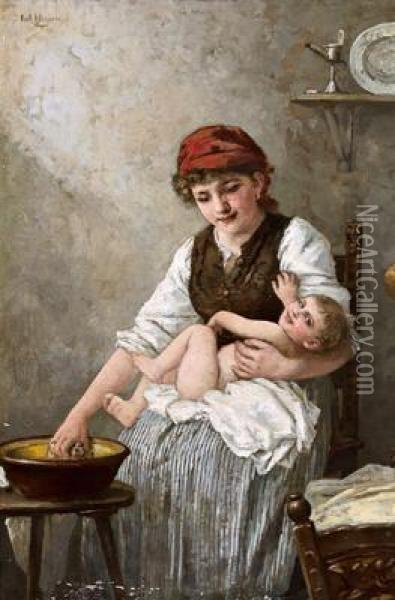 Babypflege Oil Painting - Karl Heyden