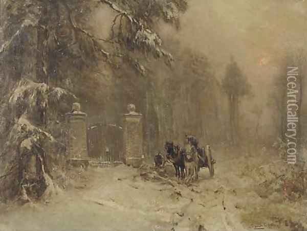 Achter het park a horse and cart in winter Oil Painting - Louis Apol