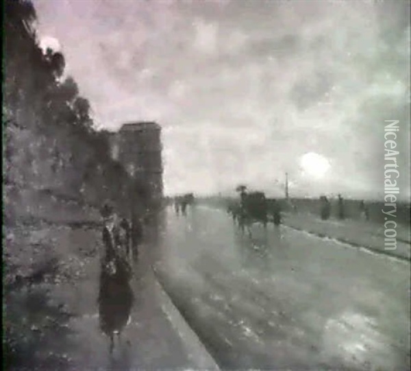 Oceanside Boulevard In The Rain Oil Painting - Attilio Pratella