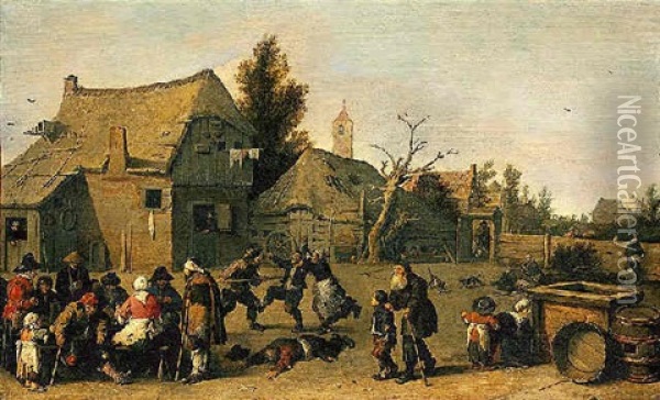 Village Scene With Peasants Oil Painting - Pieter de Bloot