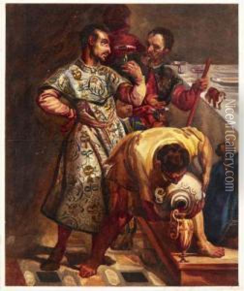 Trois Personnages D'apres 'les Noces De Cana' De Veronese Oil Painting - Antoine Alphonse Montfort