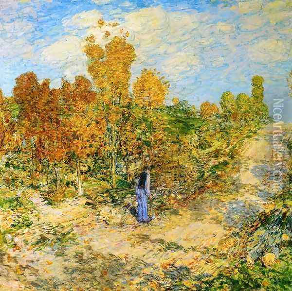 New England Road Oil Painting - Childe Hassam