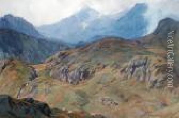 Snowdon From Gwynant Pass, Near Pen-y-gwryd. North Wales Oil Painting - Alfred Heaton Cooper