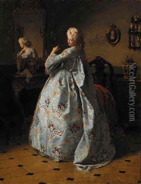 Admiring Her Attire Oil Painting - Friedrich Kraus