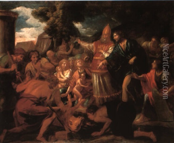 Moses Ordering The Destruction Of The Golden Calf Oil Painting - Charles Le Brun