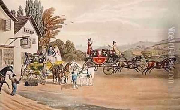 A London Mail and Stage Coach Oil Painting - Robert the Elder Havell