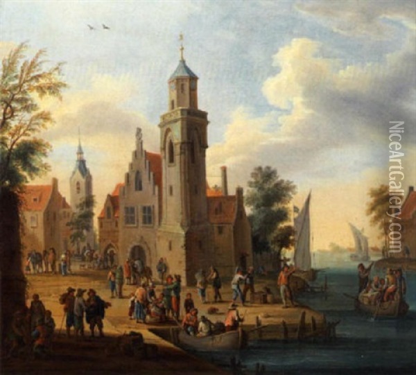 Scene D'embarquement Pres D'une Eglise De Village Oil Painting - Jan Frans van Bredael the Elder