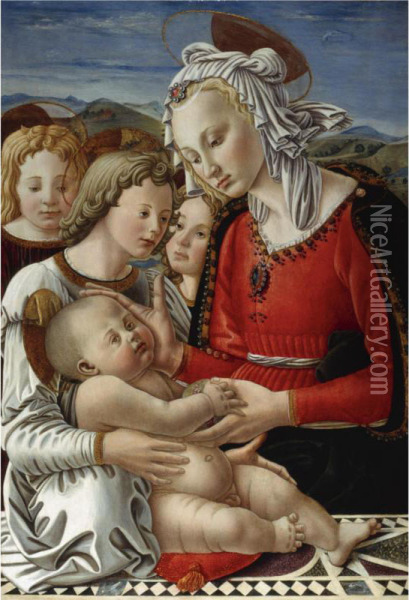 The Madonna And Child With Three Angels ('the Benson Madonna') Oil Painting - Diamante Fra