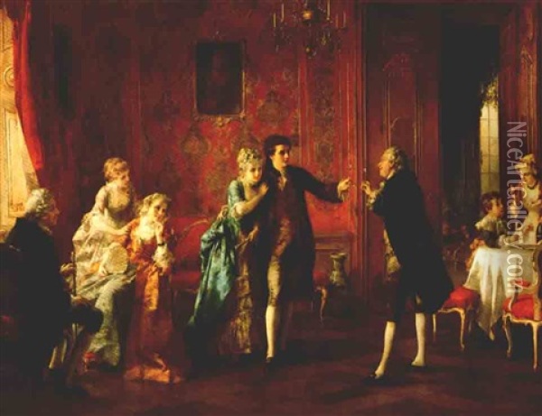 The Bridegroom's Health -                                   The Betrothal Oil Painting - Otto Wilhelm Eduard Erdmann