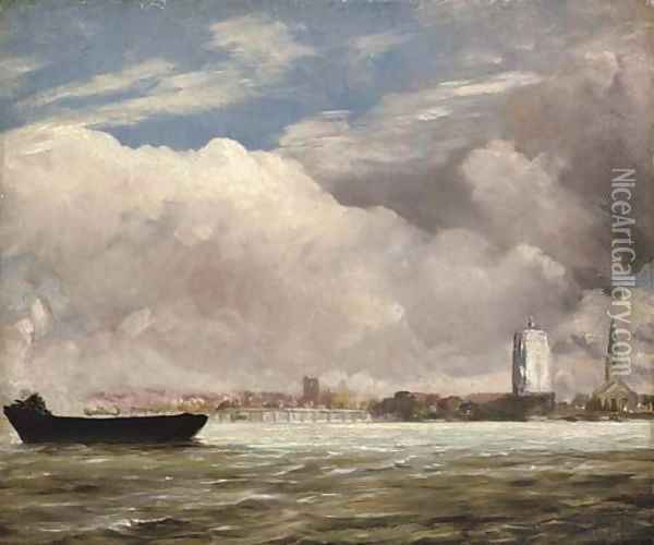View on the Thames near Battersea Bridge, with Chelsea beyond, London Oil Painting - John Constable