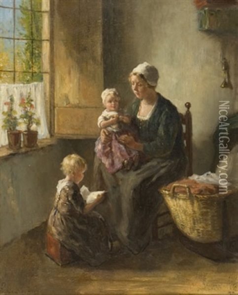 The Happy Mother Oil Painting - Bernard de Hoog