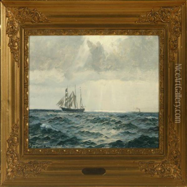 Seascape Withsailing Ship Oil Painting - Christian Benjamin Olsen